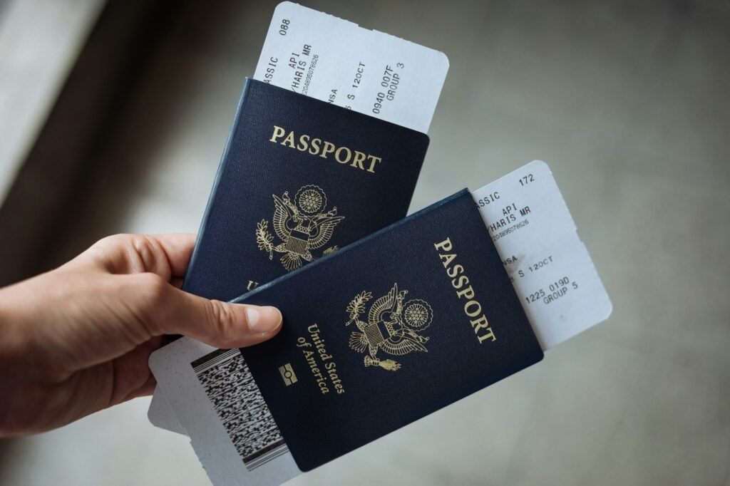 Passports held together with boarding passes tucked inside